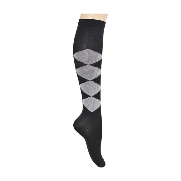 Knee High Socks With Gray Diamond Pattern In Black Size S/M - Picture 1 of 6